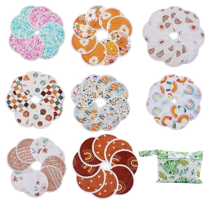 Asenappy 8 pcs(4 Pairs) Random Prints Breast Pads for Nursing Mothers, Reusable and Washable with 1 Bag(8 pcs randomprints with1 Bag) - Image 2